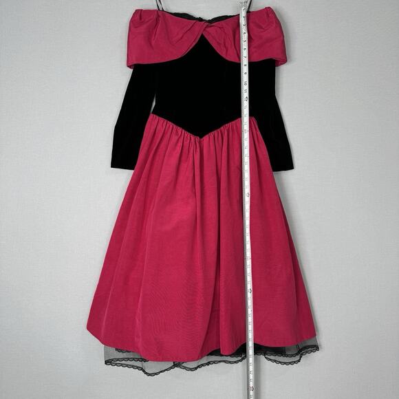 Vintage Scott McClintock Women Dress 6 Pink Velvet Taffeta Midi Off Shoulder 80s - Picture 4 of 14